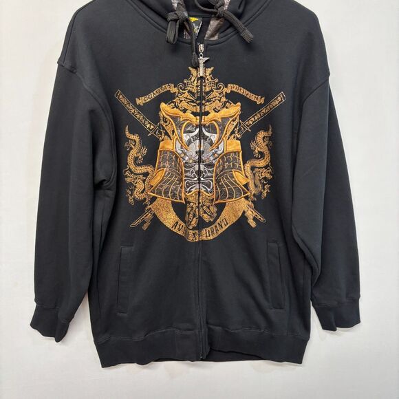 Vintage Avirex Y2K Gold Samurai Dragon Hoodie Sweatshirt Size XXL 2XL D050 -29 - Picture 10 of 16